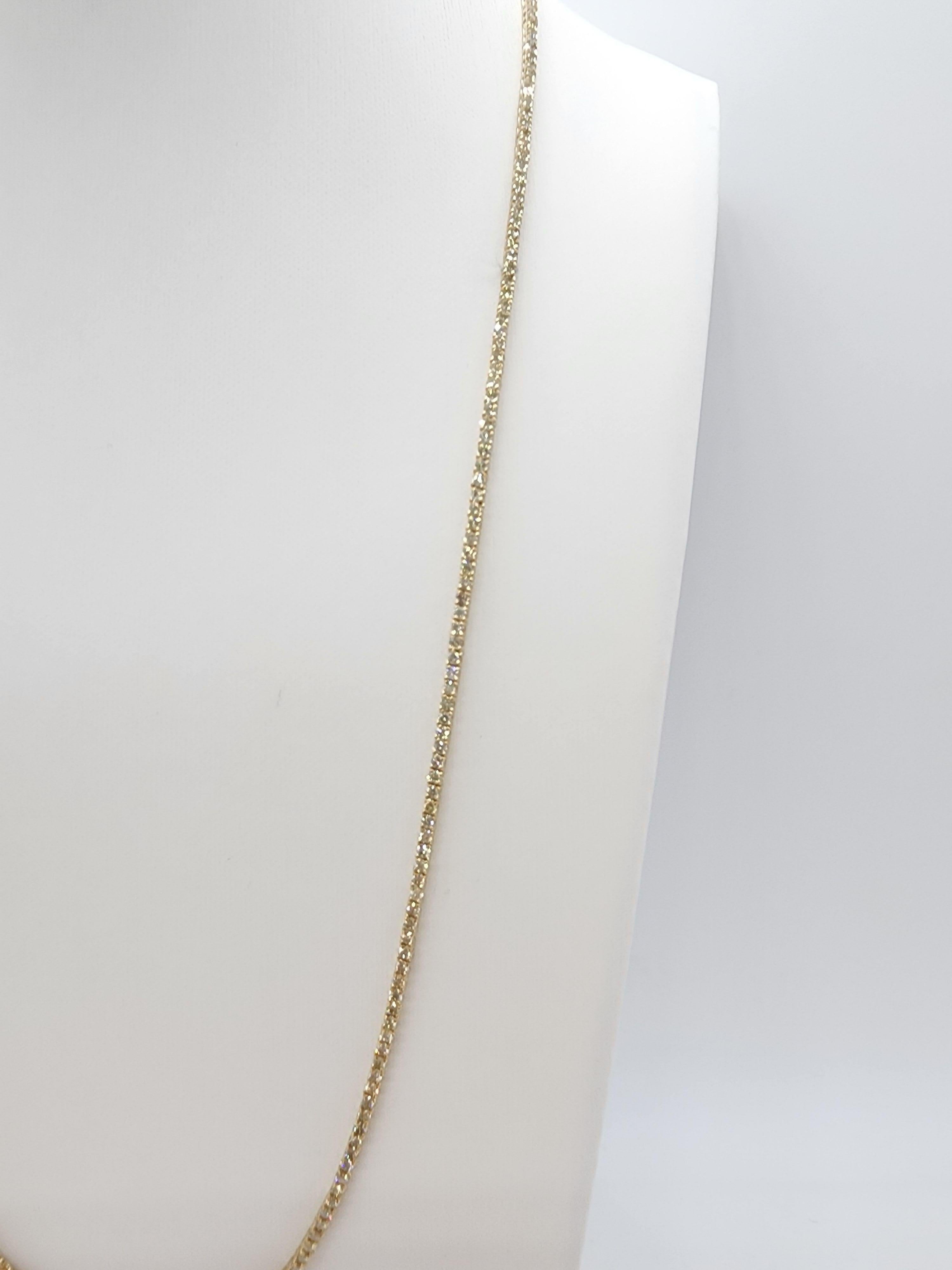 Women's or Men's 5.22 Carat Round Natural Diamond Tennis Necklace 14 Karat Yellow Gold