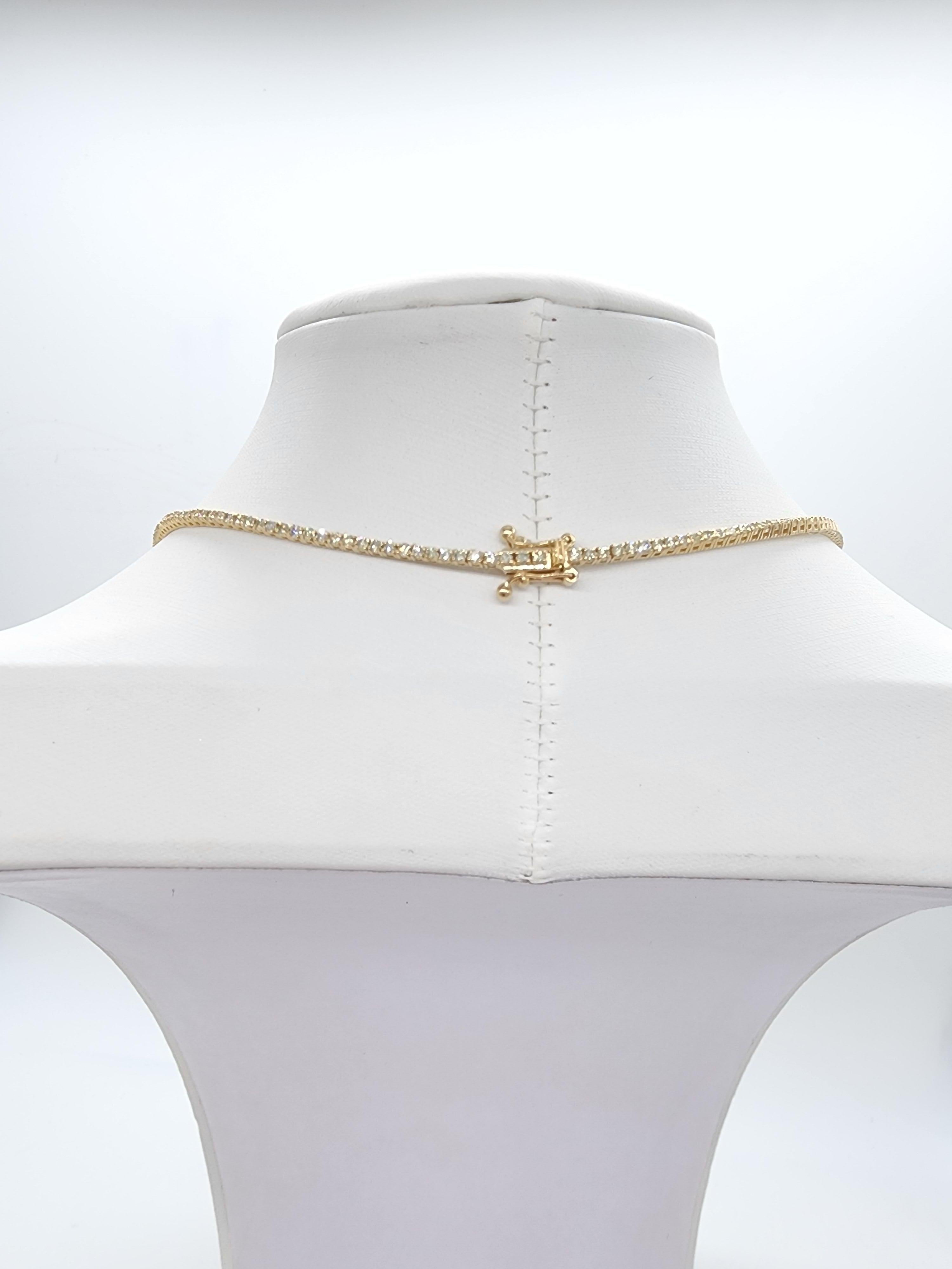 5.22 Carat Round Natural Diamond Tennis Necklace 14 Karat Yellow Gold 1