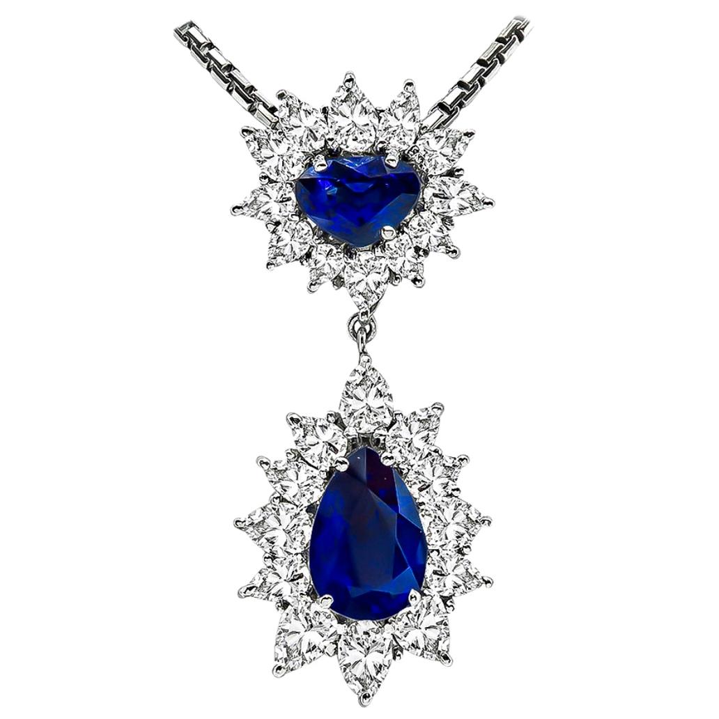 5.22 Carat Sapphire 4.50 Carat Diamond Pendant Gold Necklace