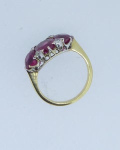 5.22 Carat Unheated Burmese Ruby 3-Stone and Diamond Platinum and Gold Ring