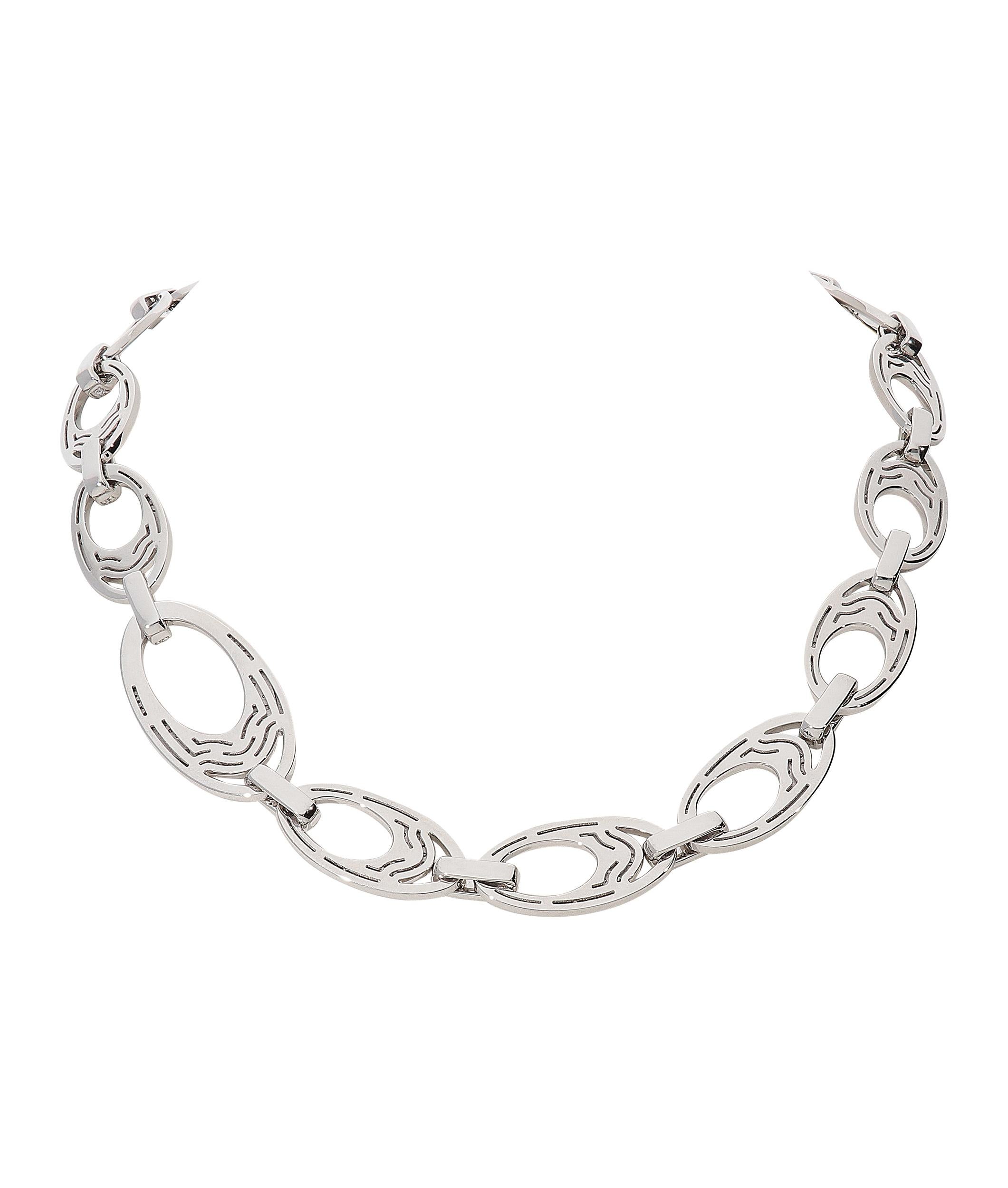 Round Cut 5.22 Carat White GVS Diamonds 18 Karat White Gold Link Necklace For Sale