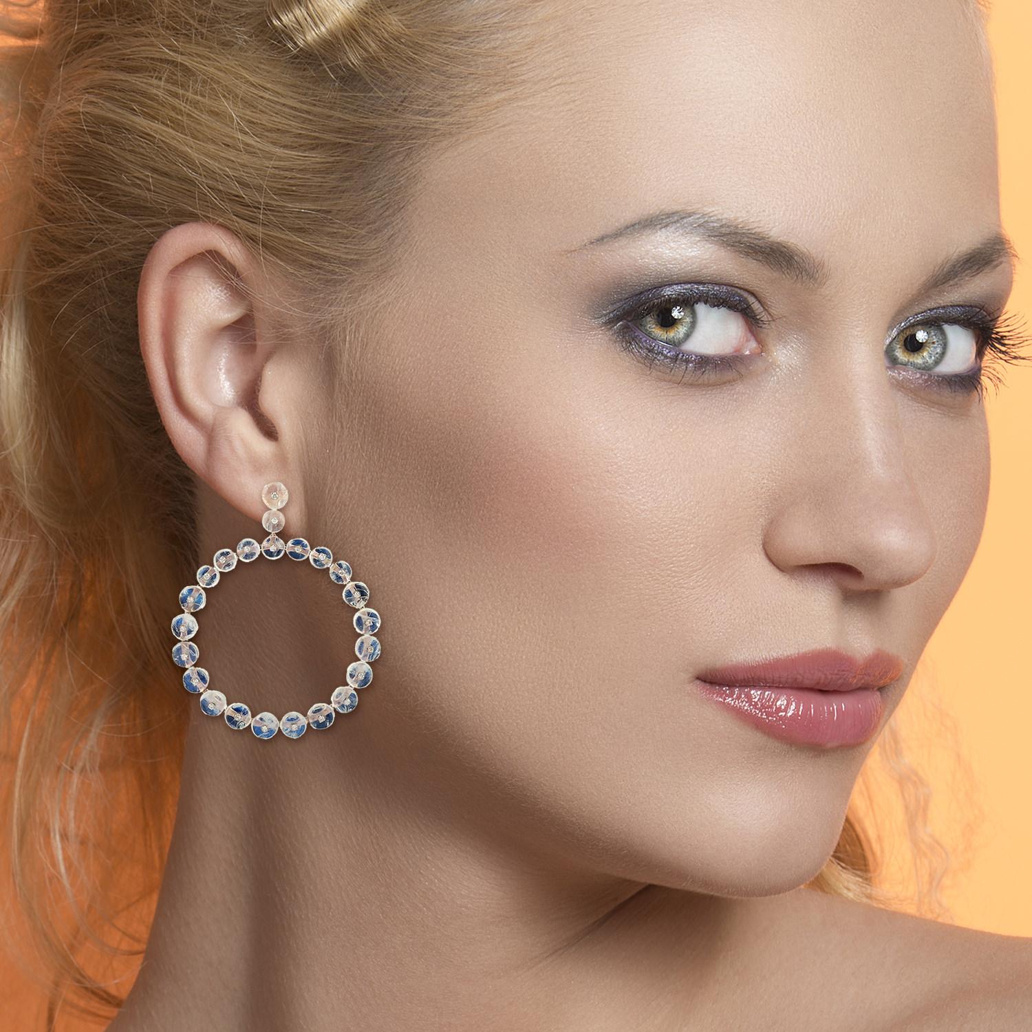 Modern Moonstone 18 Karat Gold Diamond Earrings For Sale