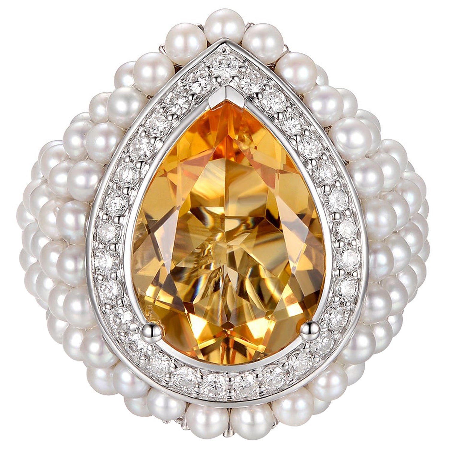 5.22Ct Citrine et Perle d'eau douce Bague dôme diamant en or 14 carats