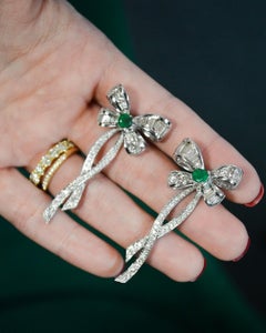5.22cts Diamond Emerald 14K Gold Day & Night Bow Earrings