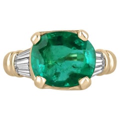 5.22tcw 18K AAA Cushion Cut Colombian Emerald & Tapered Baguette Diamond Ring