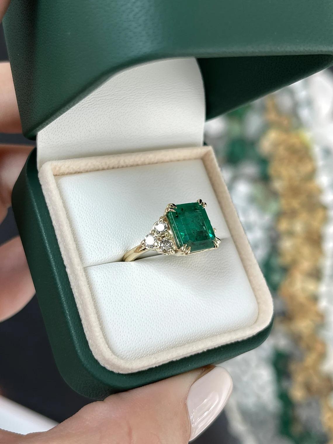 5.22tcw Freckled Dark Green Emerald-Emerald Cut & Diamond Accent Engagement Ring In New Condition For Sale In Jupiter, FL