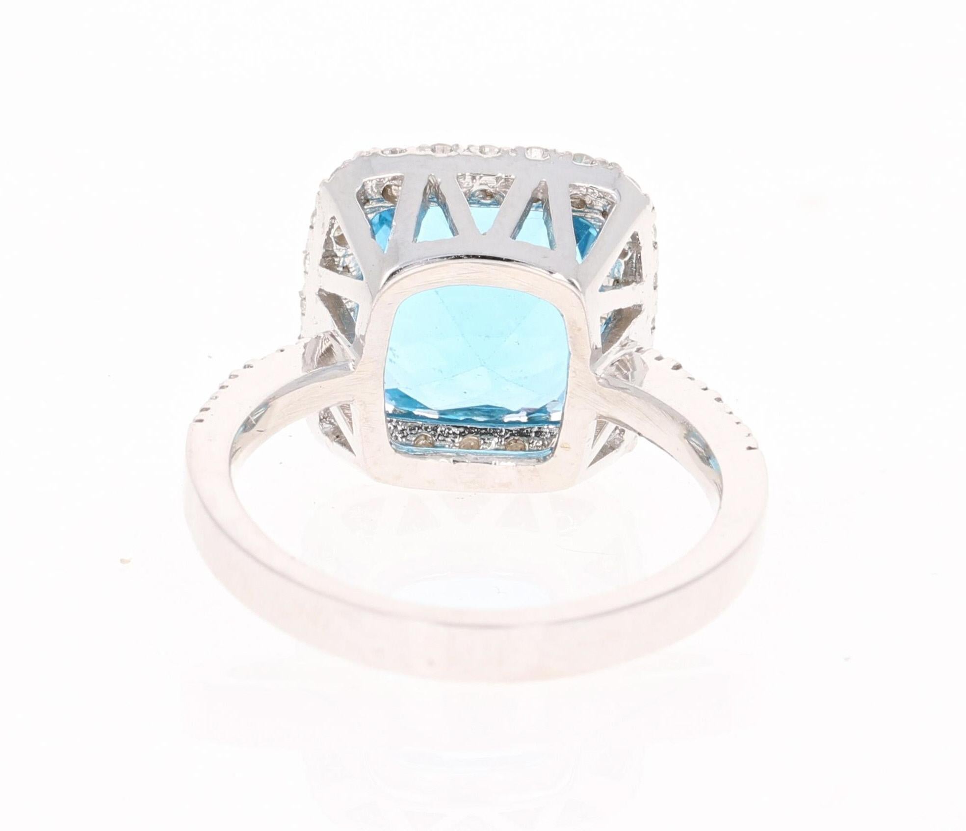 Contemporary Blue Topaz Diamond White Gold Cocktail Ring For Sale