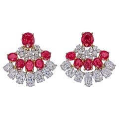 Boucles d'oreilles en or blanc 18 carats, rubis birman No Heat et diamants de 5.23 carats
