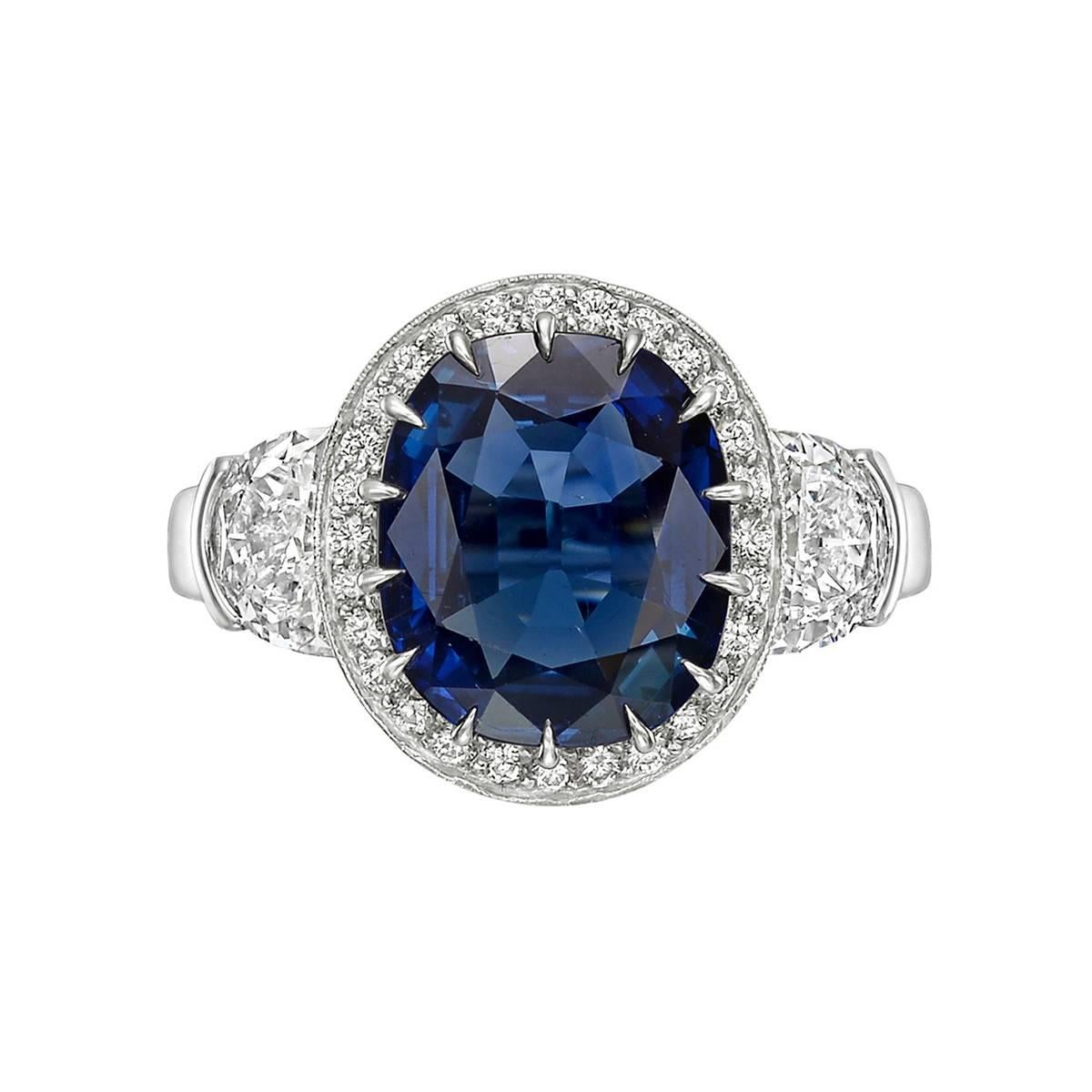 5.23 Carat Cushion Sapphire and Diamond Ring