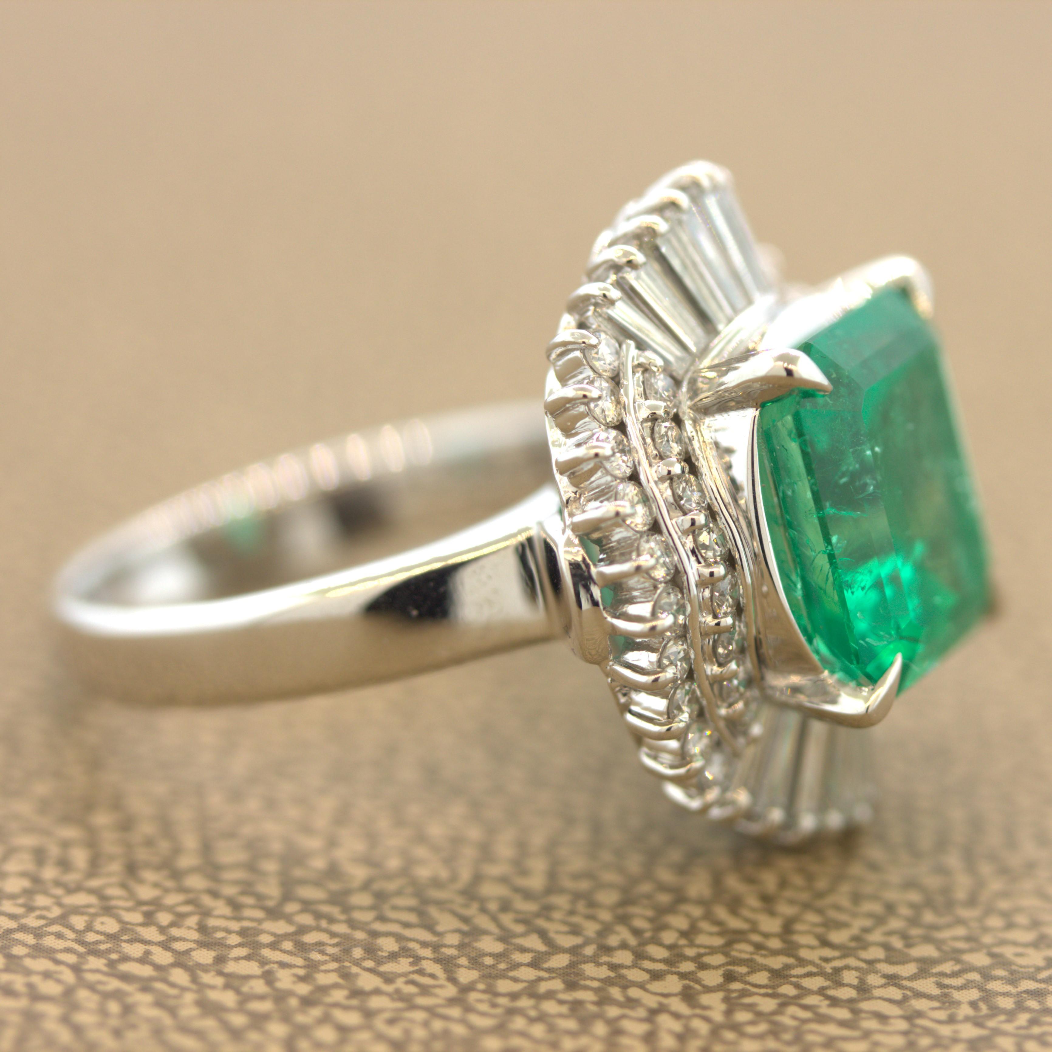 Emerald Cut 5.23 Carat Emerald Diamond Platinum Ring