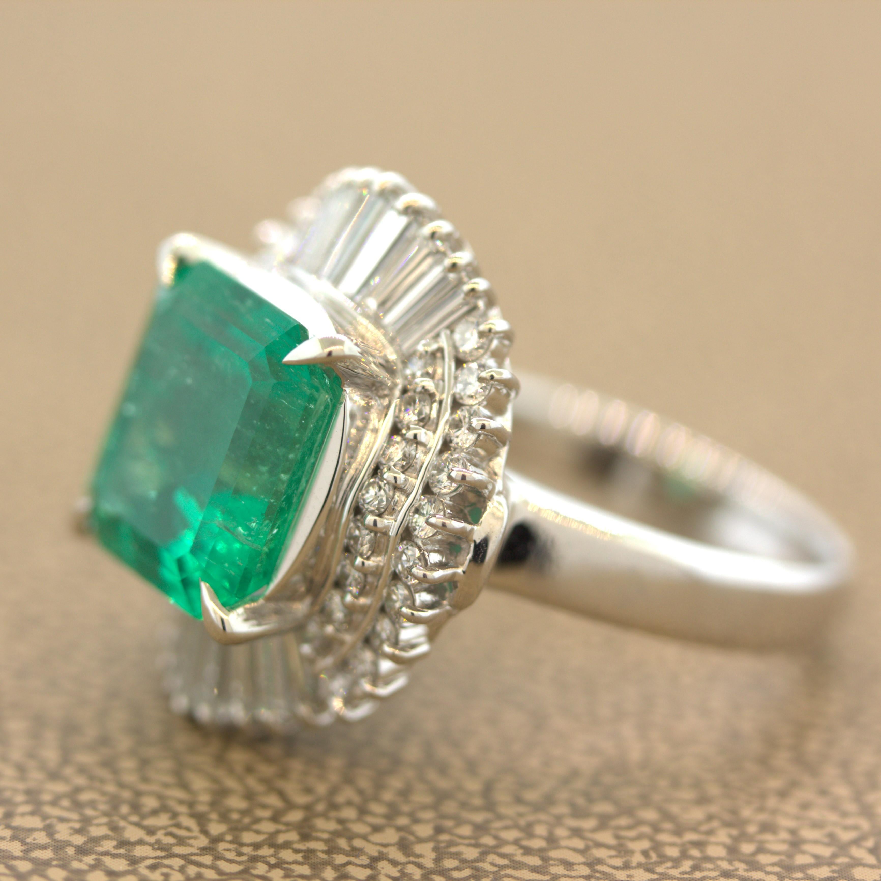 5.23 Carat Emerald Diamond Platinum Ring In New Condition In Beverly Hills, CA