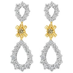 Boucles d'oreilles pendantes ajourées en diamant blanc et jaune fantaisie de 5,23 carats au total