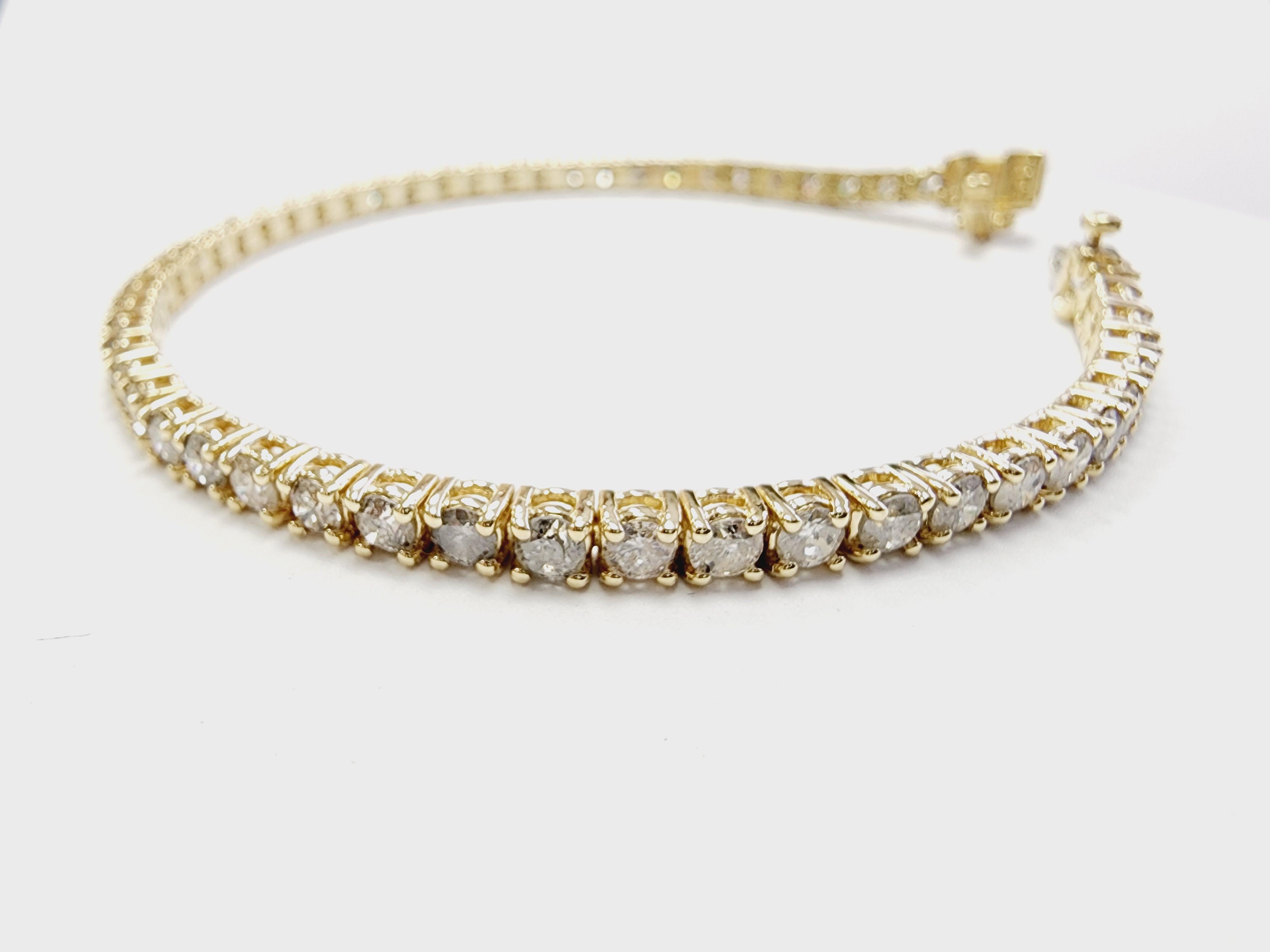Brilliant Cut 5.23 Carat Natural Diamond Tennis Bracelet 14 Karat Yellow Gold