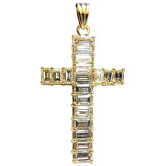 5.23 Carat Natural Diamonds Baguette Cross 18 Karat