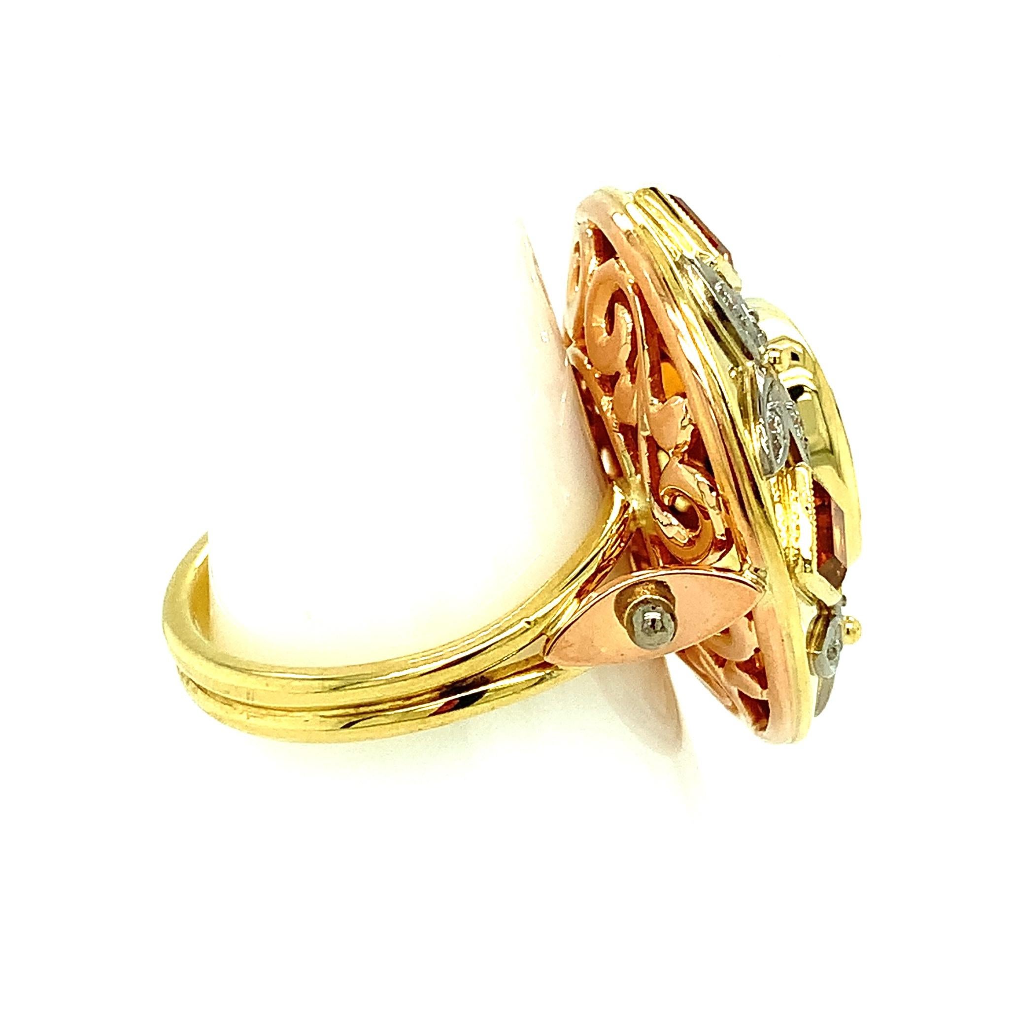 Women's 5.23 Carat Red Spinel, Citrine and Diamond Cocktail Ring in Tri-colored Gold For Sale