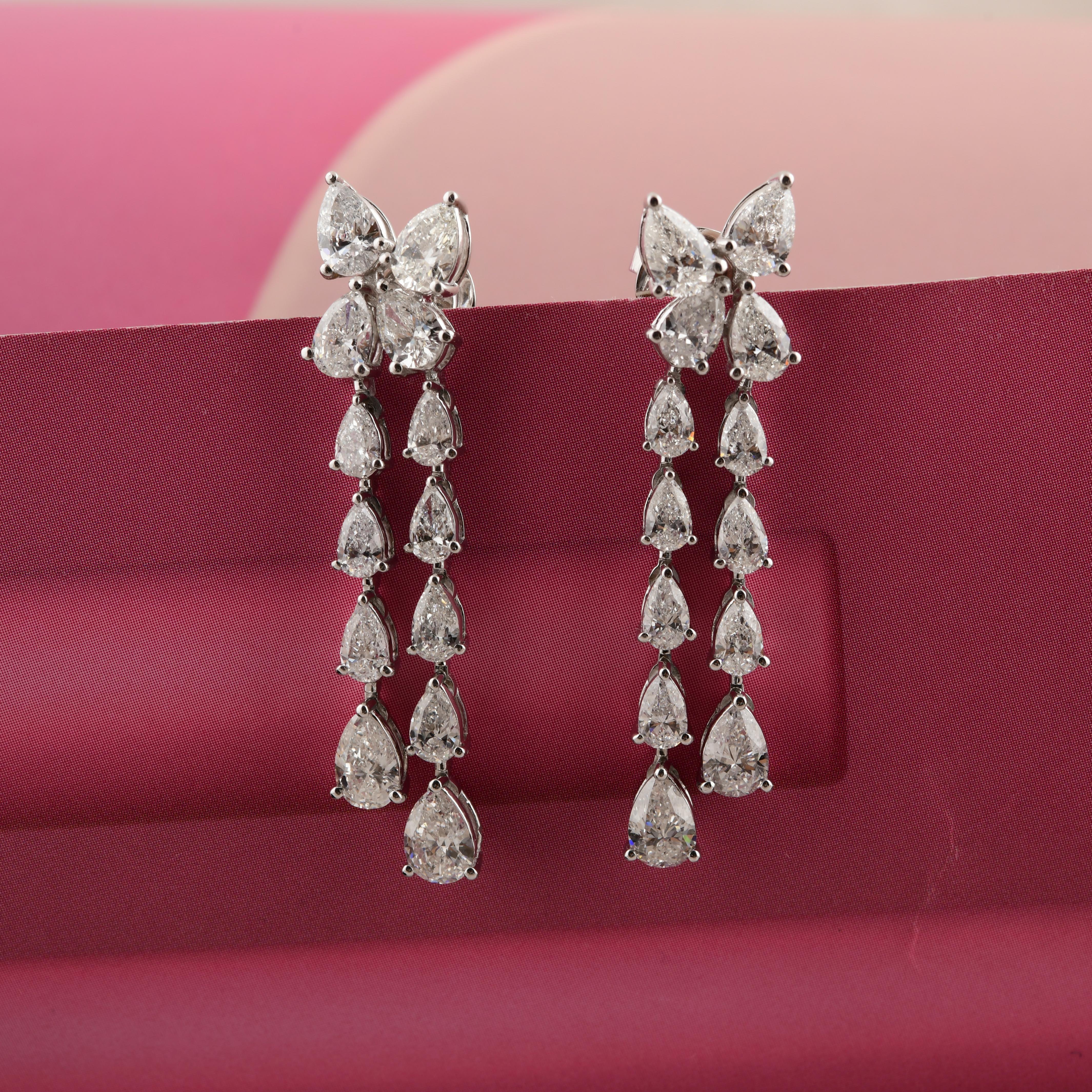 Pendientes Colgantes de Diamante Pera de 5,23 Quilates Claridad SI Color HI Oro Blanco 14 Kilates Corte pera en venta