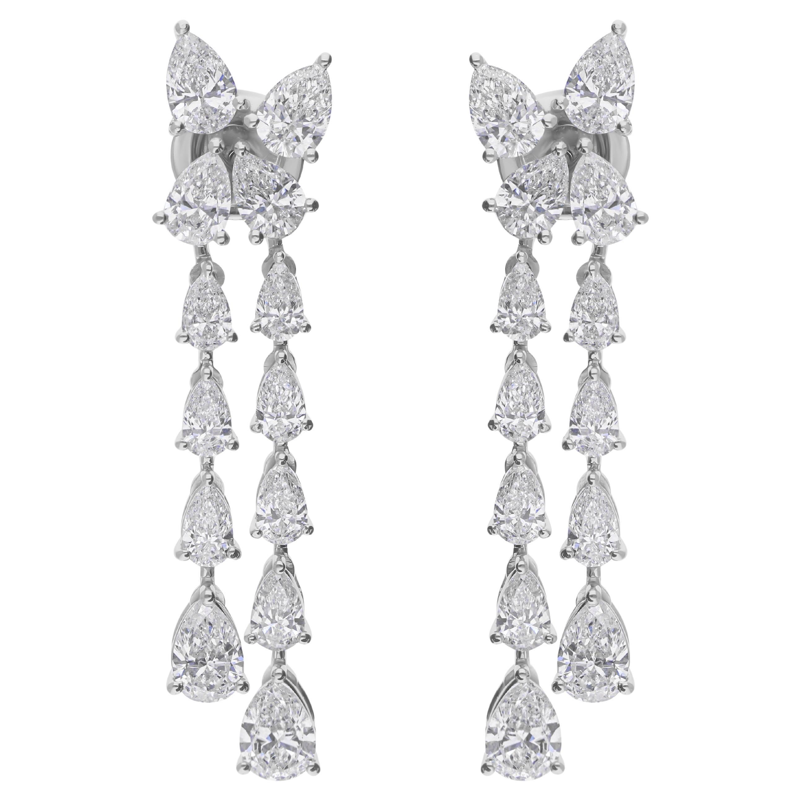 Pendientes Colgantes de Diamante Pera de 5,23 Quilates Claridad SI Color HI Oro Blanco 14 Kilates en venta