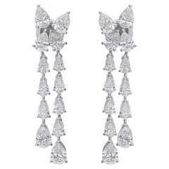 5.23 Carat SI Clarity HI Color Pear Diamond Dangle Earrings 14 Karat White Gold