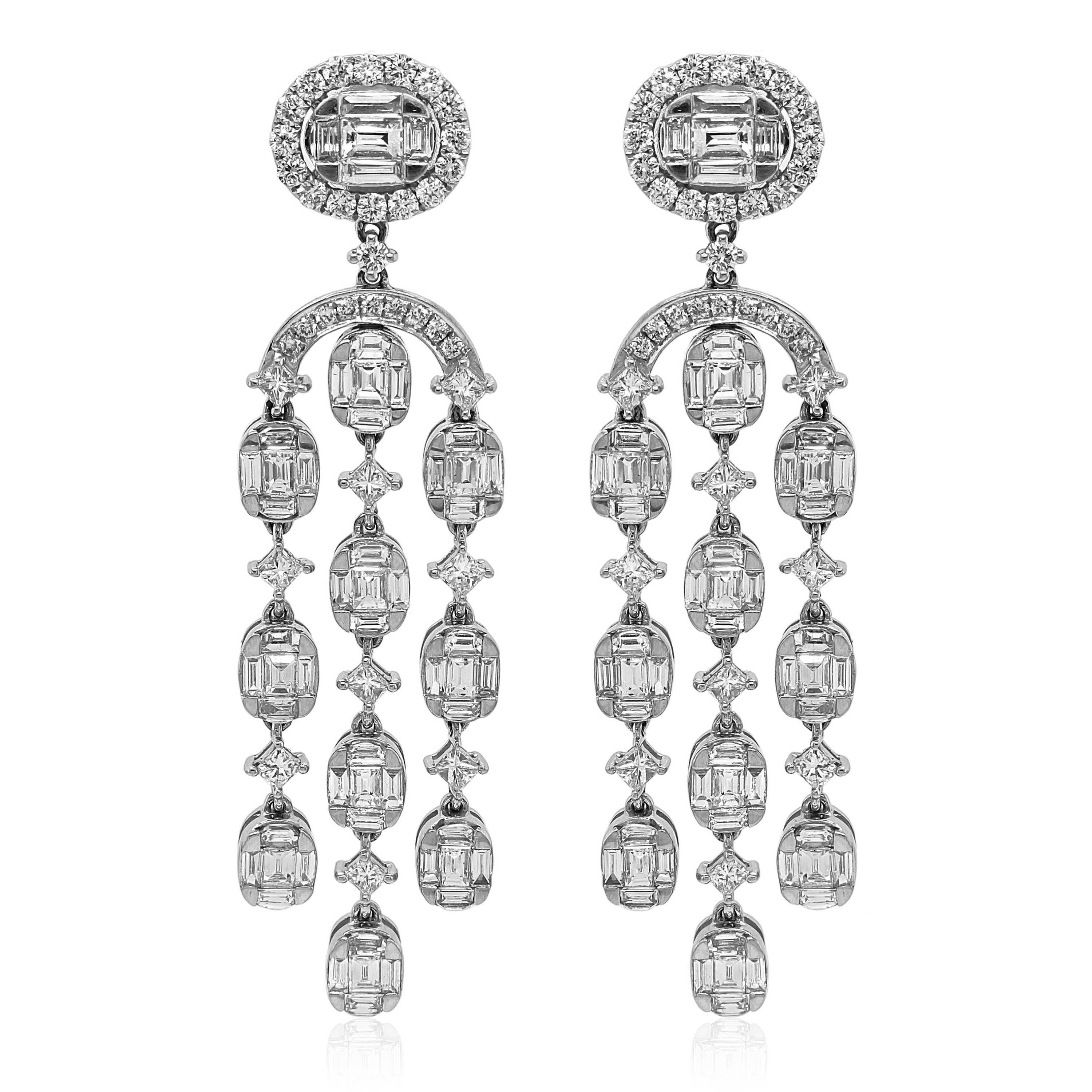 Mixed Cut 5.23 Carat White Diamond White Gold Earrings For Sale