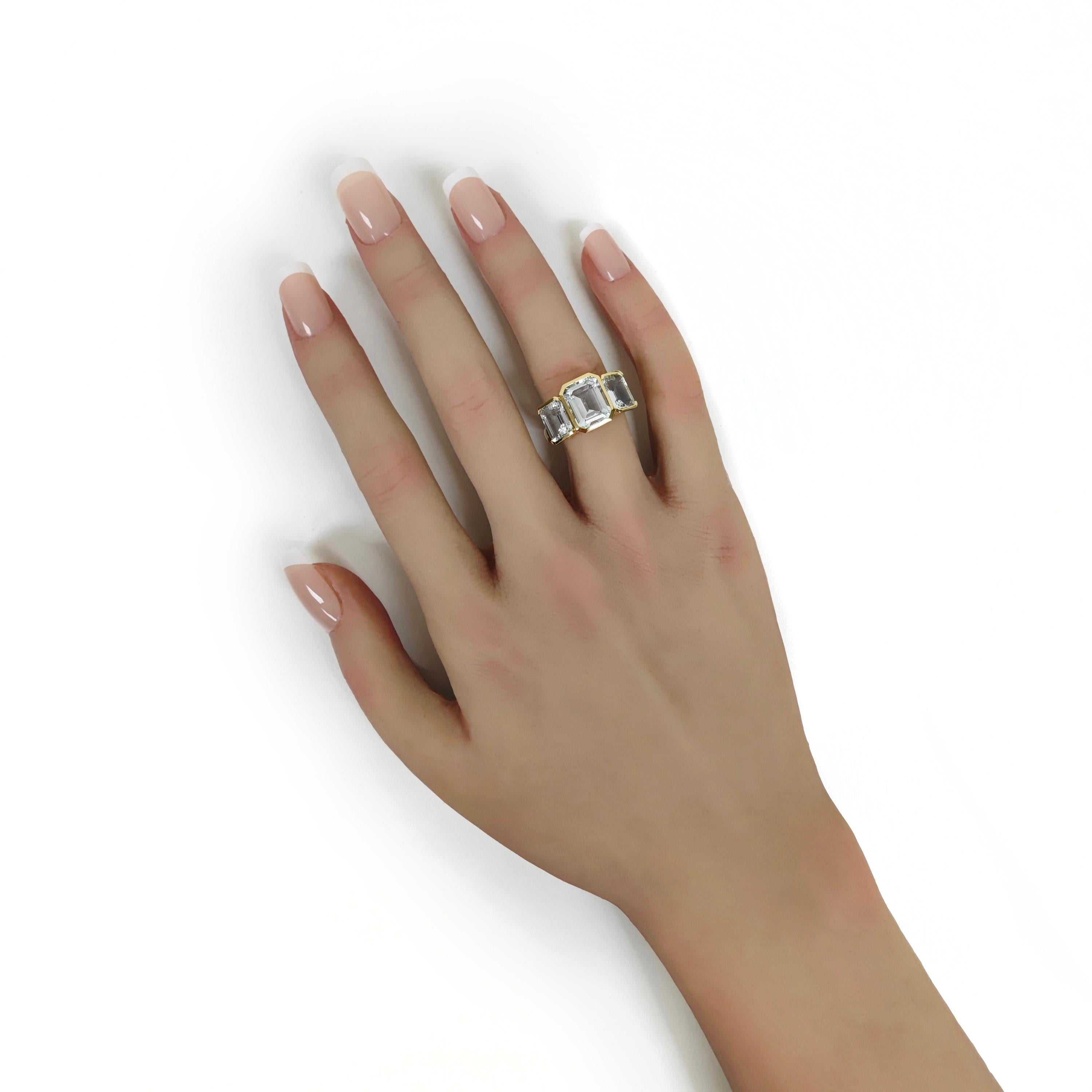 Women's or Men's 5.23 Carats Aquamarine Yellow Gold Ring For Sale