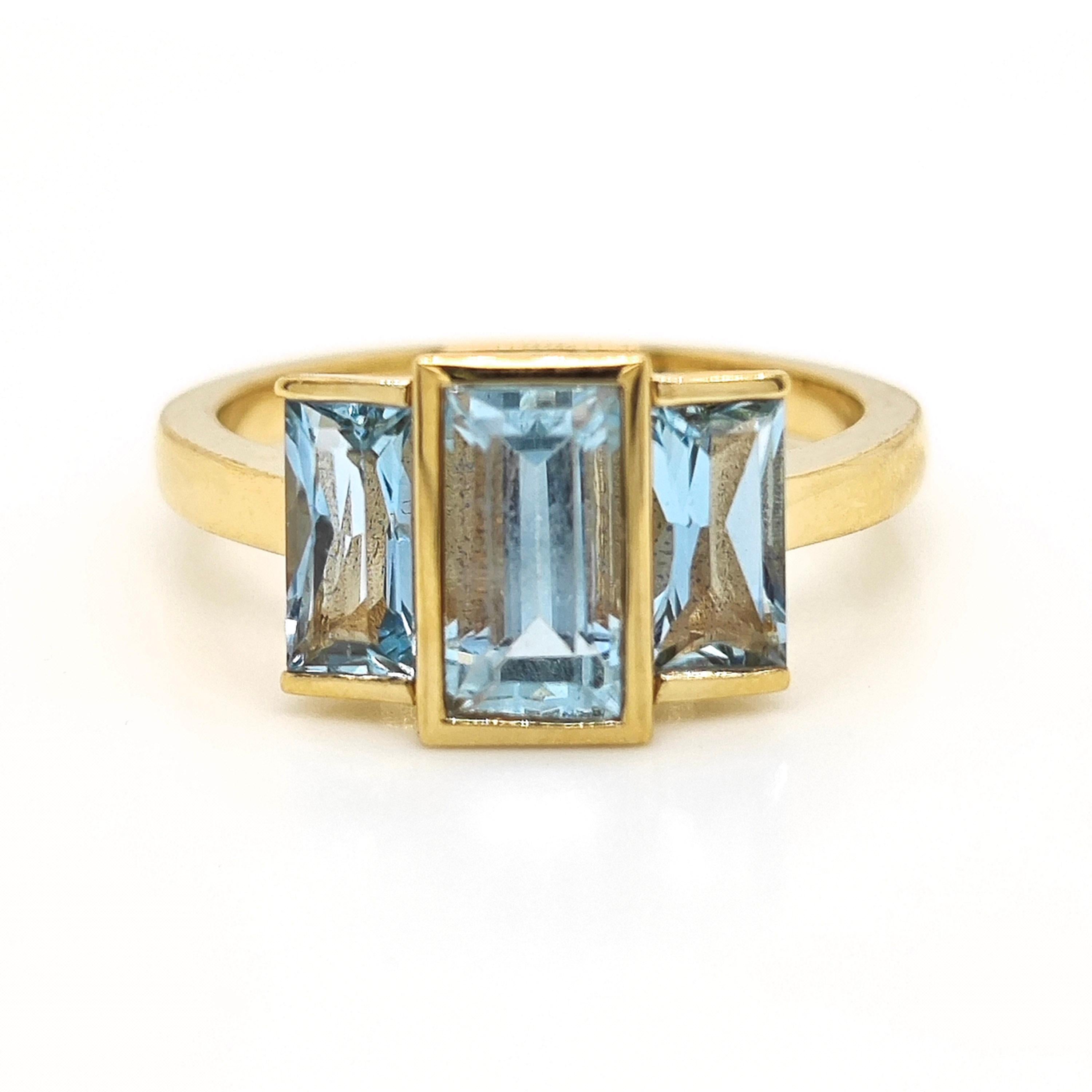 5.23 Carats Aquamarine Yellow Gold Ring For Sale 2