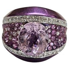 5,23 carati, Kunzite, Zaffiri rosa e Diamanti Anello in titanio con platino 900