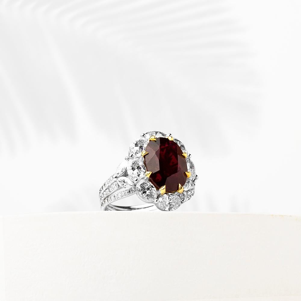 Oval Cut 5.23 Carats Natural Africa Ruby with 4.16 Ct's Diamonds Solitaire Ring