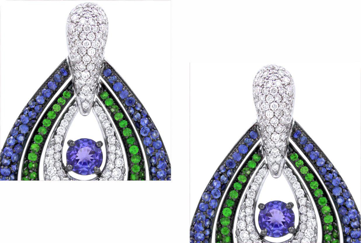 Modern 5.23 cts of Tsavorite and Blue sapphire Pear Drop Earrings For Sale