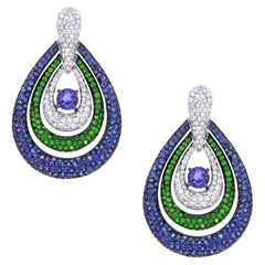 5.23 cts of Tsavorite and Blue sapphire Pear Drop Earrings
