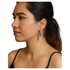 5.23 Pear and Round Diamond with Natural Emerald Earrings in 18K Gold