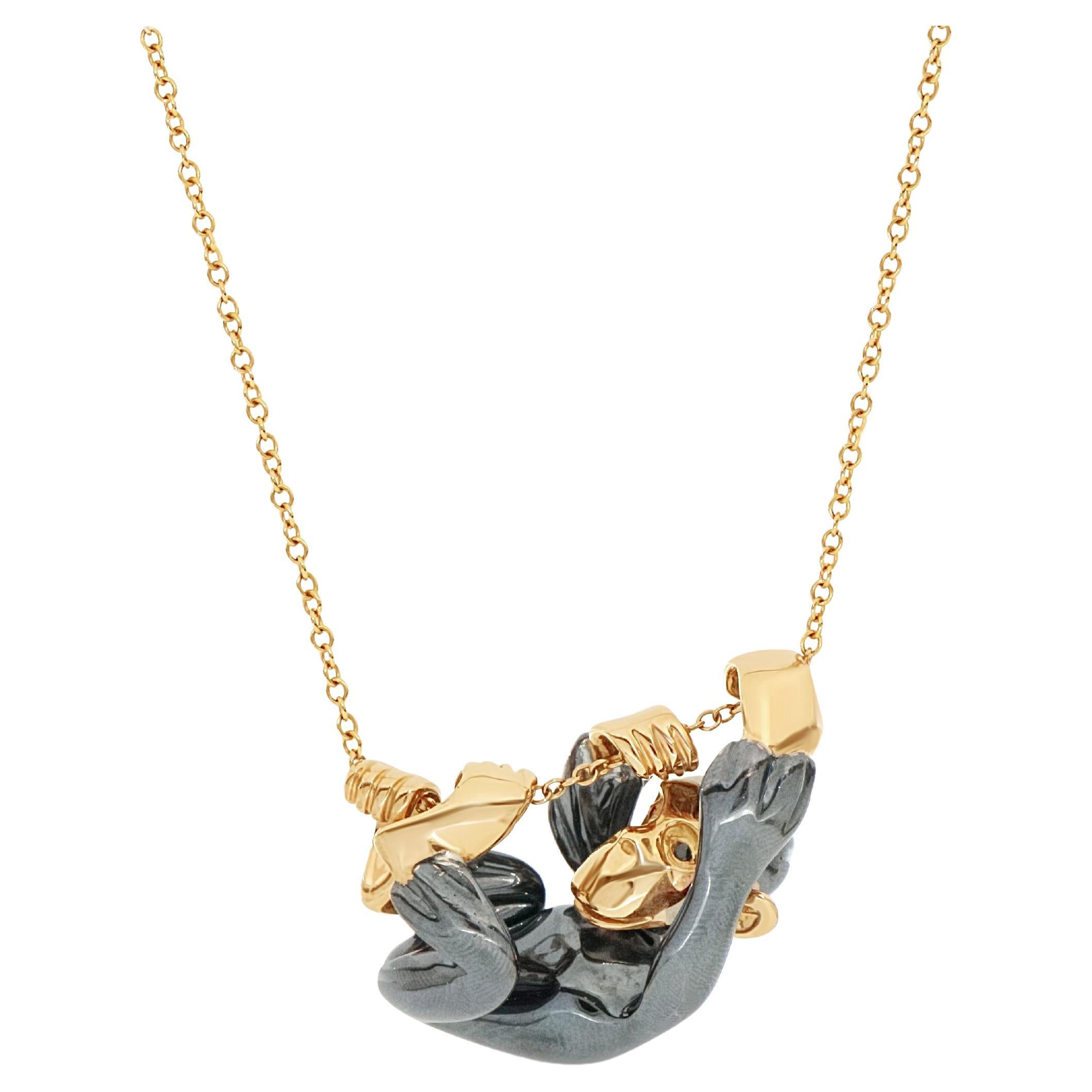 52.30gr Chimp on a Liana Pendant Necklace in 18 Karat Gold For Sale