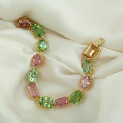 52.32ct Multi Tourmaline Bracelet Made In 18k yellow Gold