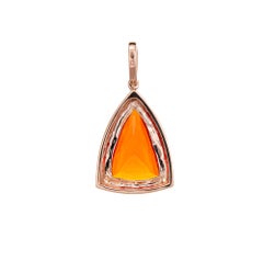 5.23 Carat Fire Opal Diamond Pendant Estate 14k Gold Triangular Shape Jewelry