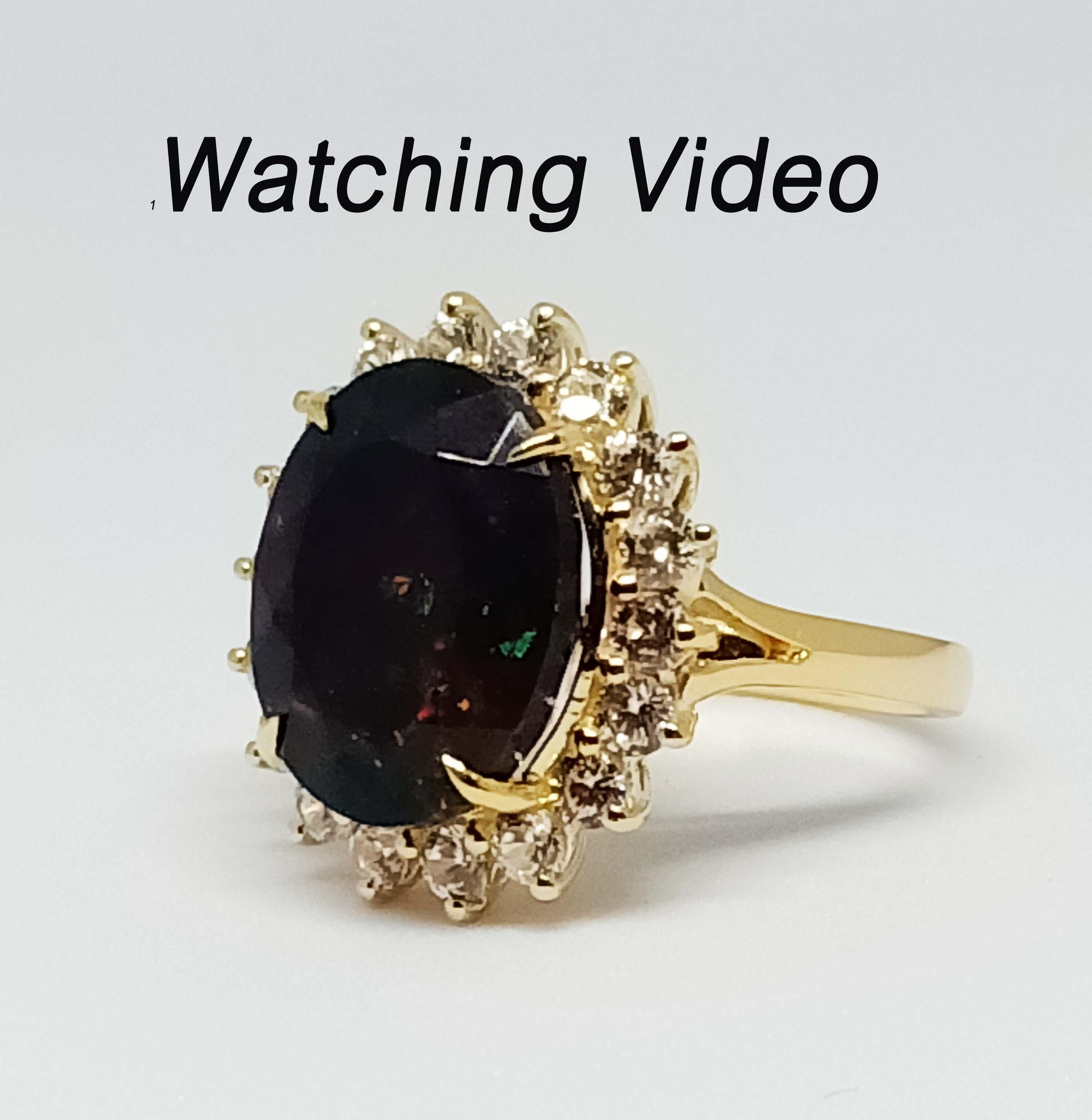 Modern 5.23cts Black Opal ring. Sterling Silver in 18K Gold Plated. For Sale