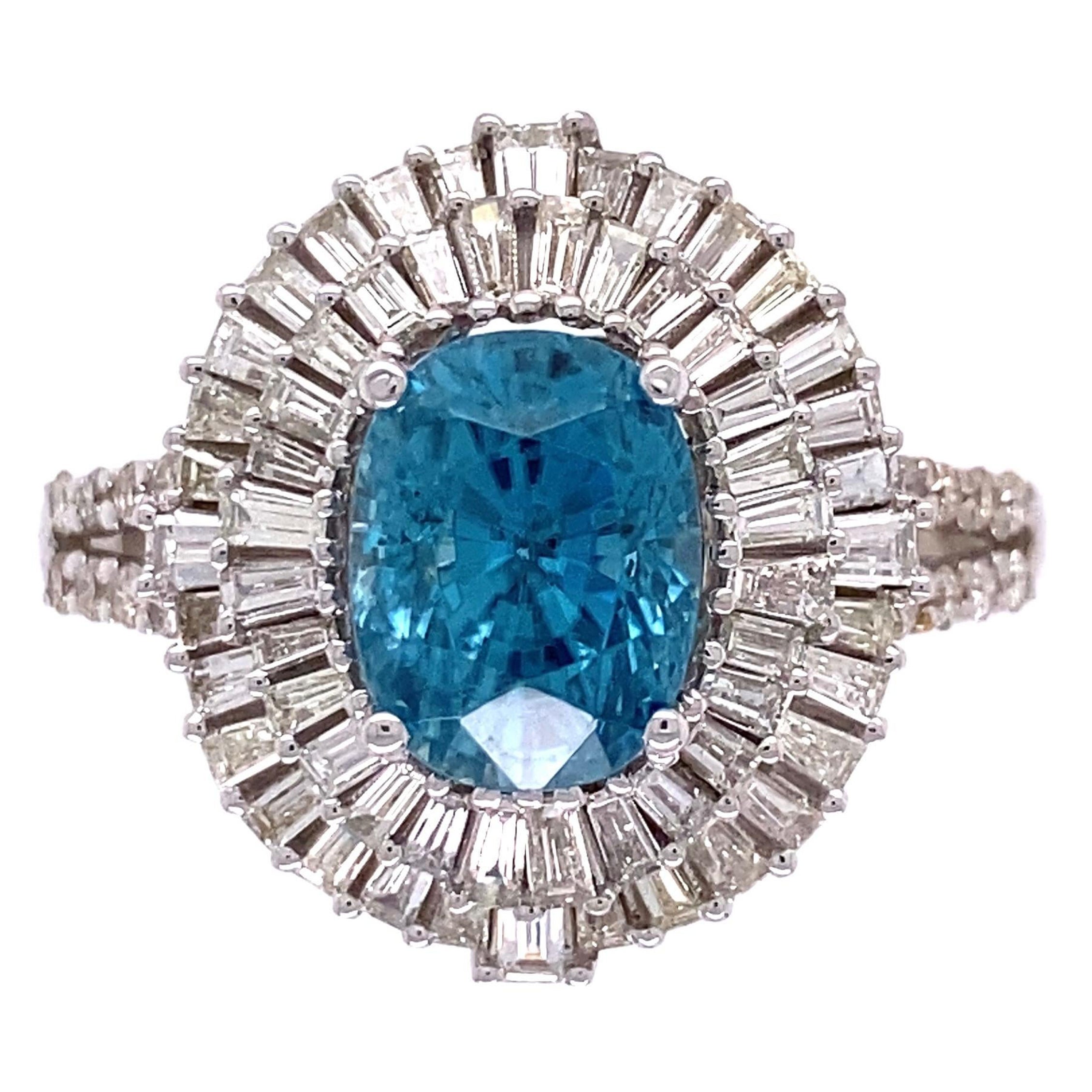 5,24 Karat Blauer Zirkon und Diamant Gold Cocktail-Ring, Nachlass-Schmuck