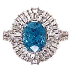 5,24 Karat Blauer Zirkon und Diamant Gold Cocktail-Ring, Nachlass-Schmuck