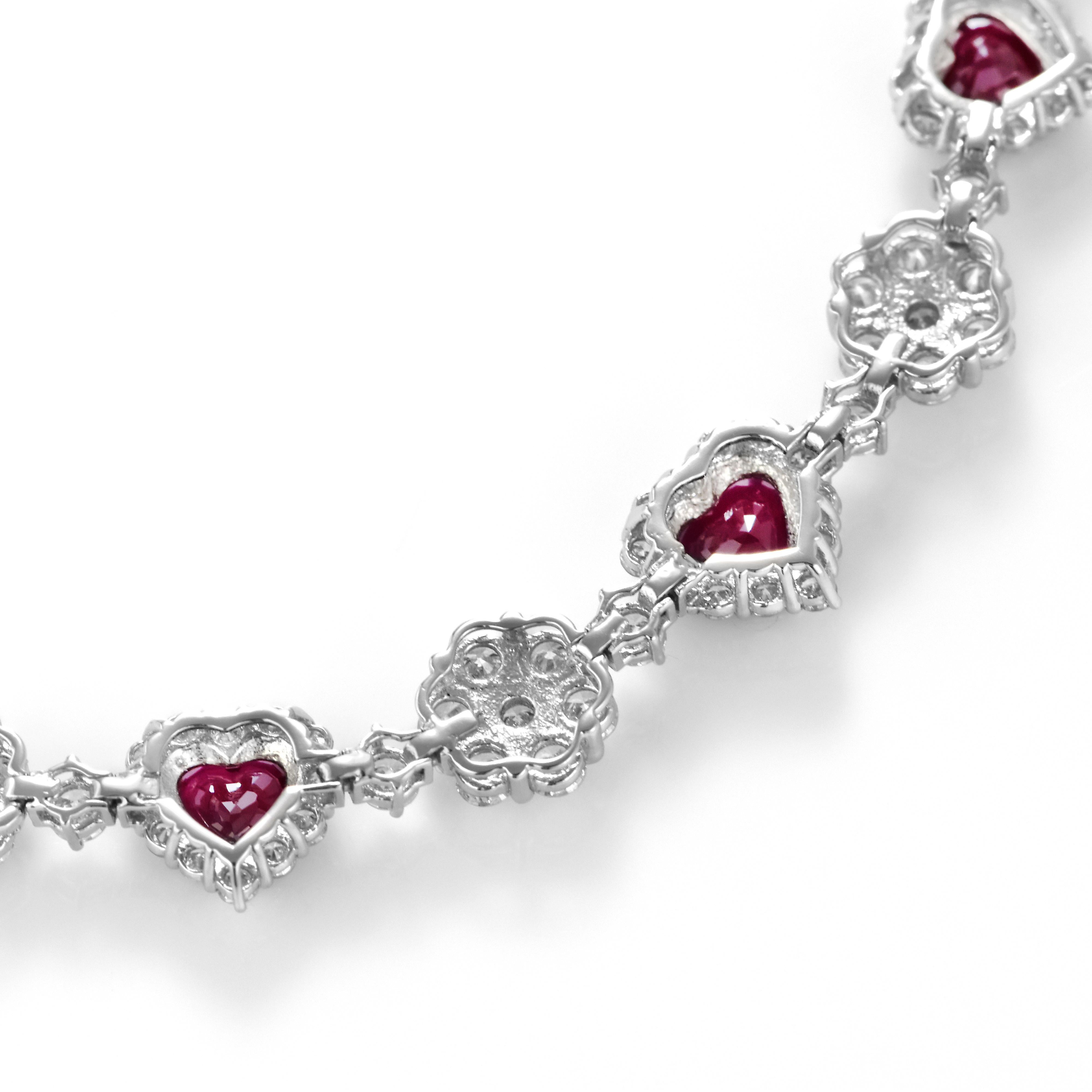 5,24 Karat Herzform, birmanische Rubine und Diamant Armband aus Platin im Angebot 5