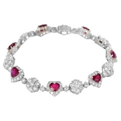 Pulsera en forma de corazón de 5,24 quilates, rubíes birmanos y diamantes, fabricada en platino