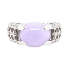 5.24 Carat, Natural, Lavender Jade and Diamond Estate Ring Set in Platinum