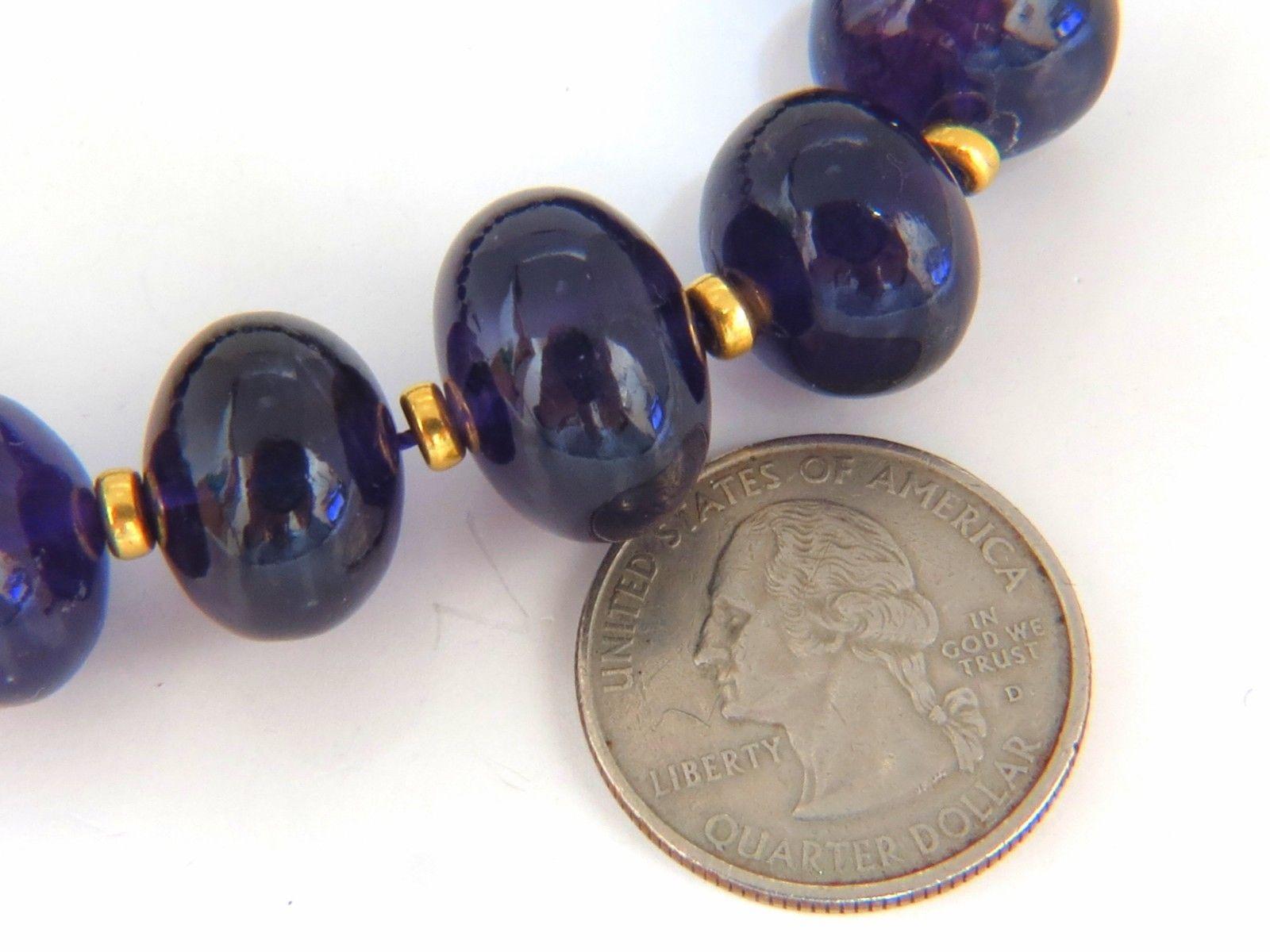 524ct. Natural amethyst Bead necklace 


17 - 10mm Amethysts 

Necklace: 20 inches long (wearable dimension).

18kt yellow gold

111 grams.