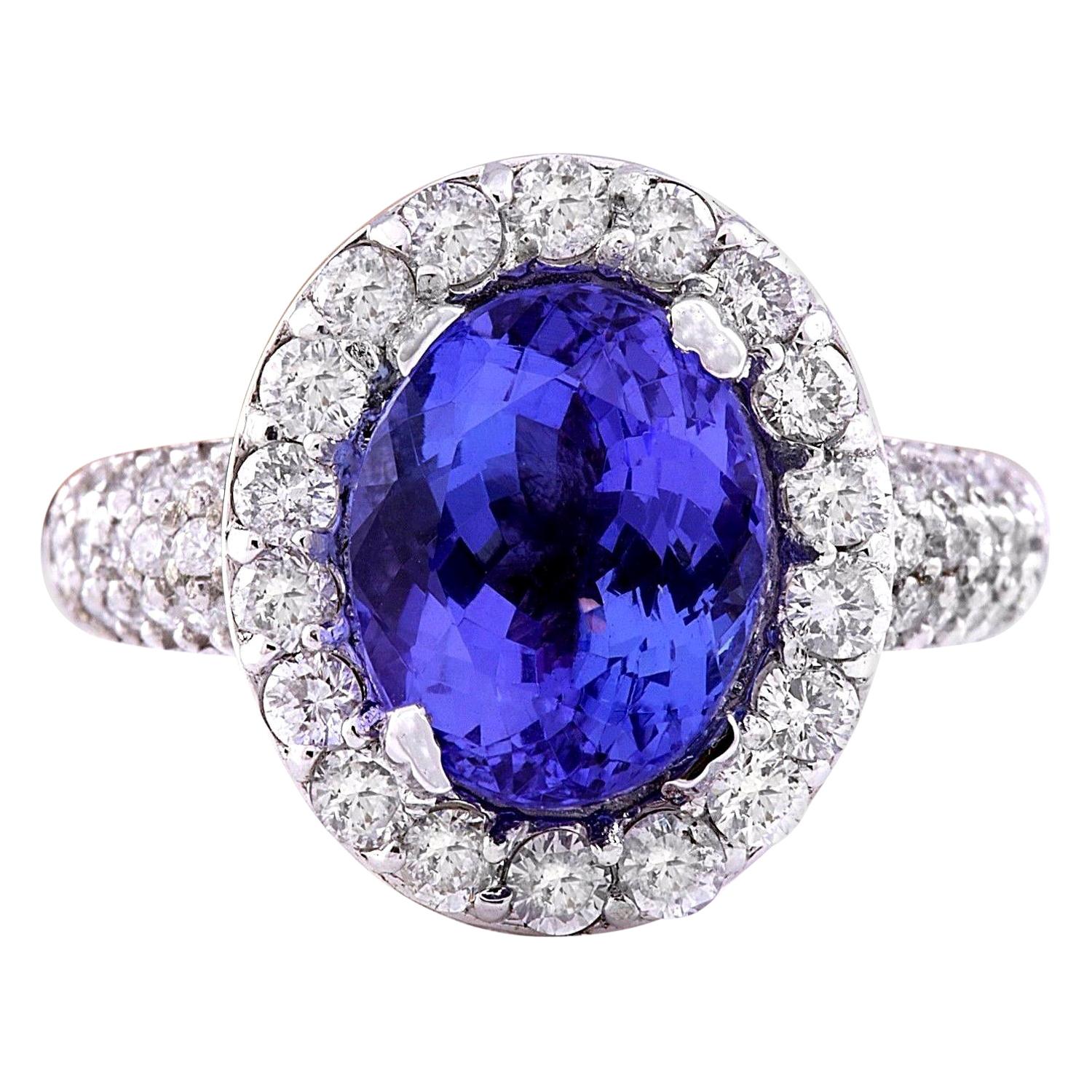 Natural Tanzanite Diamond Ring In 14 Karat Solid White Gold  For Sale