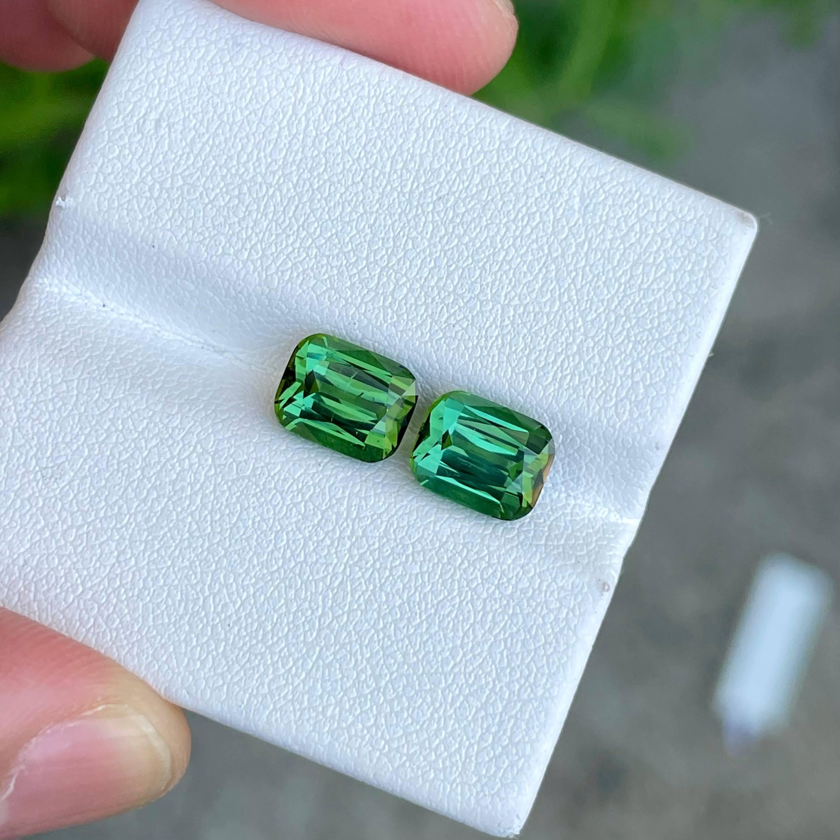 Modern 5.24 Carats Bluish Green Tourmaline Pair Cushion Cut Natural Afghan Gemstone For Sale