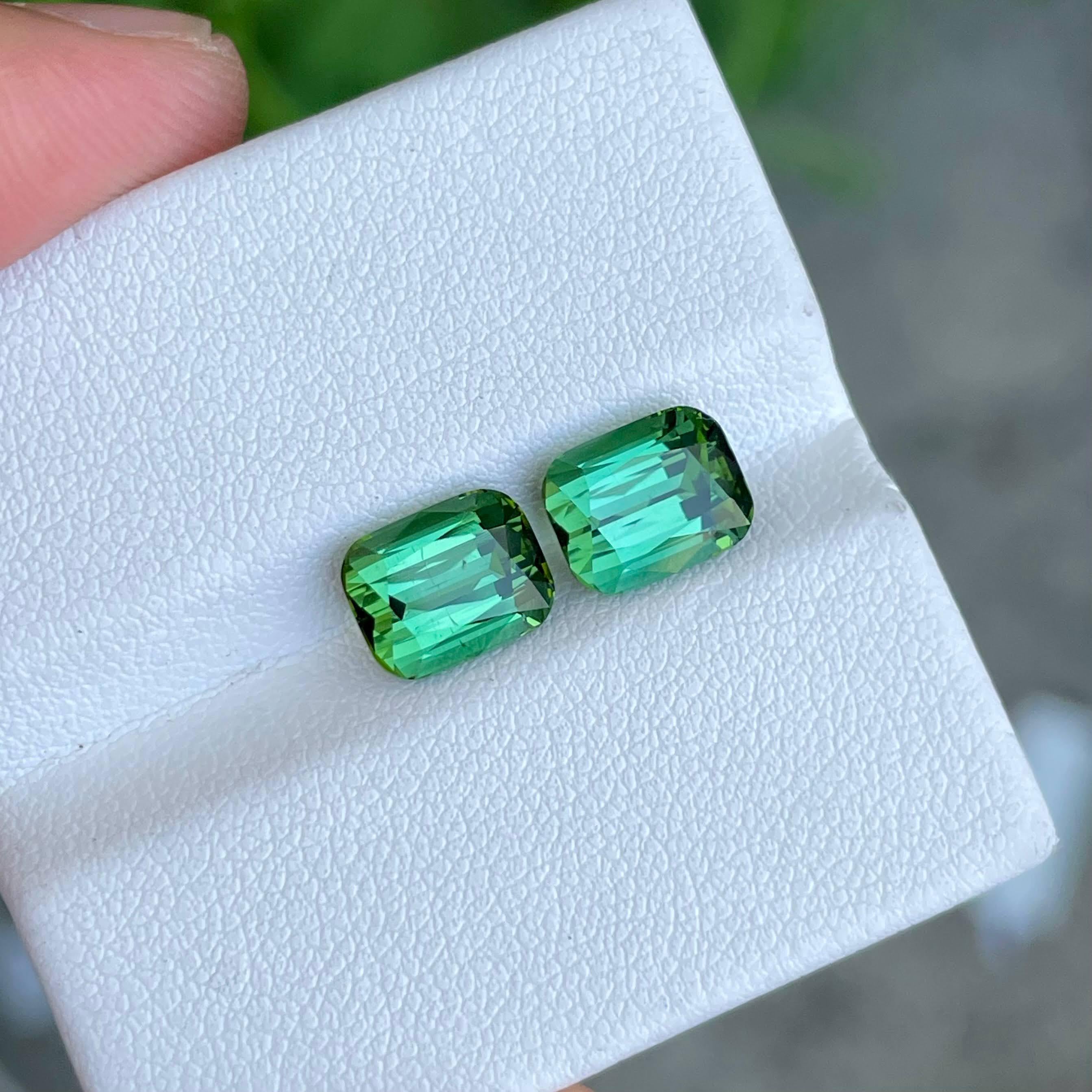 Women's or Men's 5.24 Carats Bluish Green Tourmaline Pair Cushion Cut Natural Afghan Gemstone For Sale