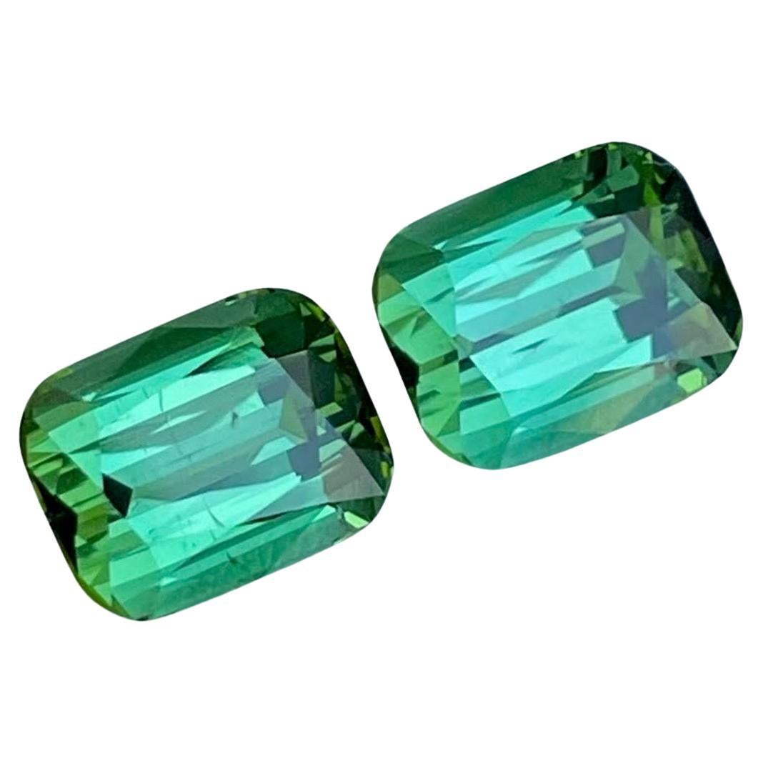 5.24 Carats Bluish Green Tourmaline Pair Cushion Cut Natural Afghan Gemstone For Sale