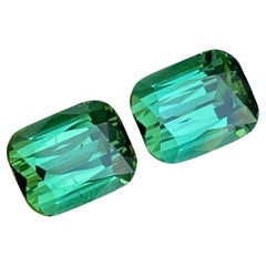 5.24 Carats Bluish Green Tourmaline Pair Cushion Cut Natural Afghan Gemstone