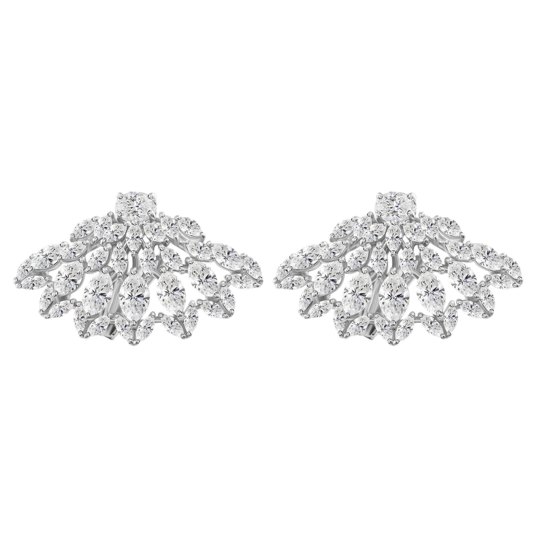 5.24 Carats Marquise Diamond Cluster Stud Earrings in 18K White Gold