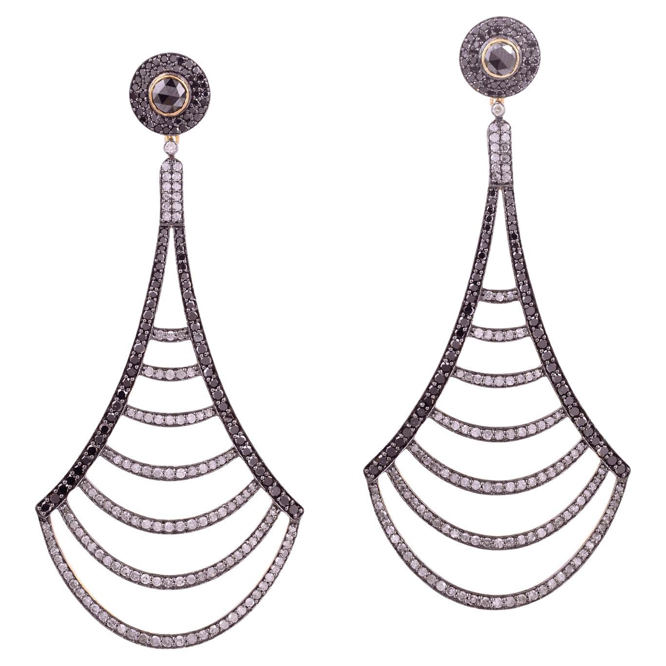 5.24 Ct Diamond Dangle Earrings Made In 18k Gold & Silver