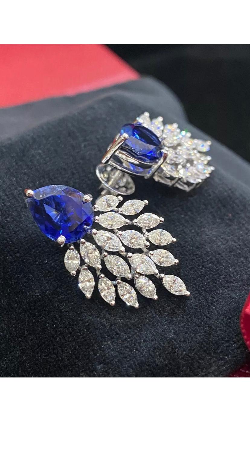 5.24 Cts Saphirs Naturels 3.69 Cts Diamants en forme de Marquise Boucles d'oreilles en or 14K Neuf - En vente à Massafra, IT