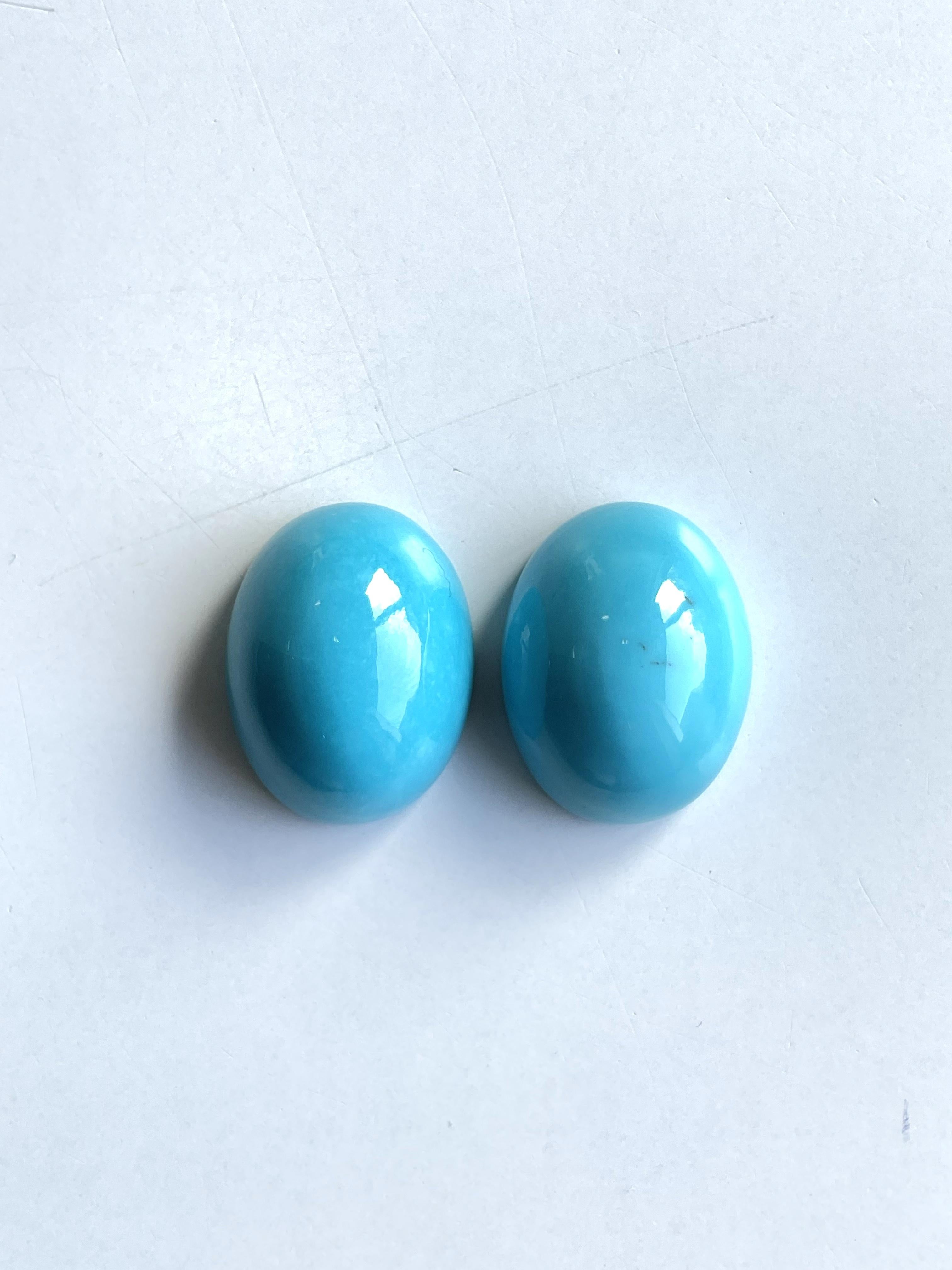 52.40 Carats Turquoise Arizona Cabochons 2 Pieces Pair For Jewelry Natural Gem In New Condition For Sale In Jaipur, RJ