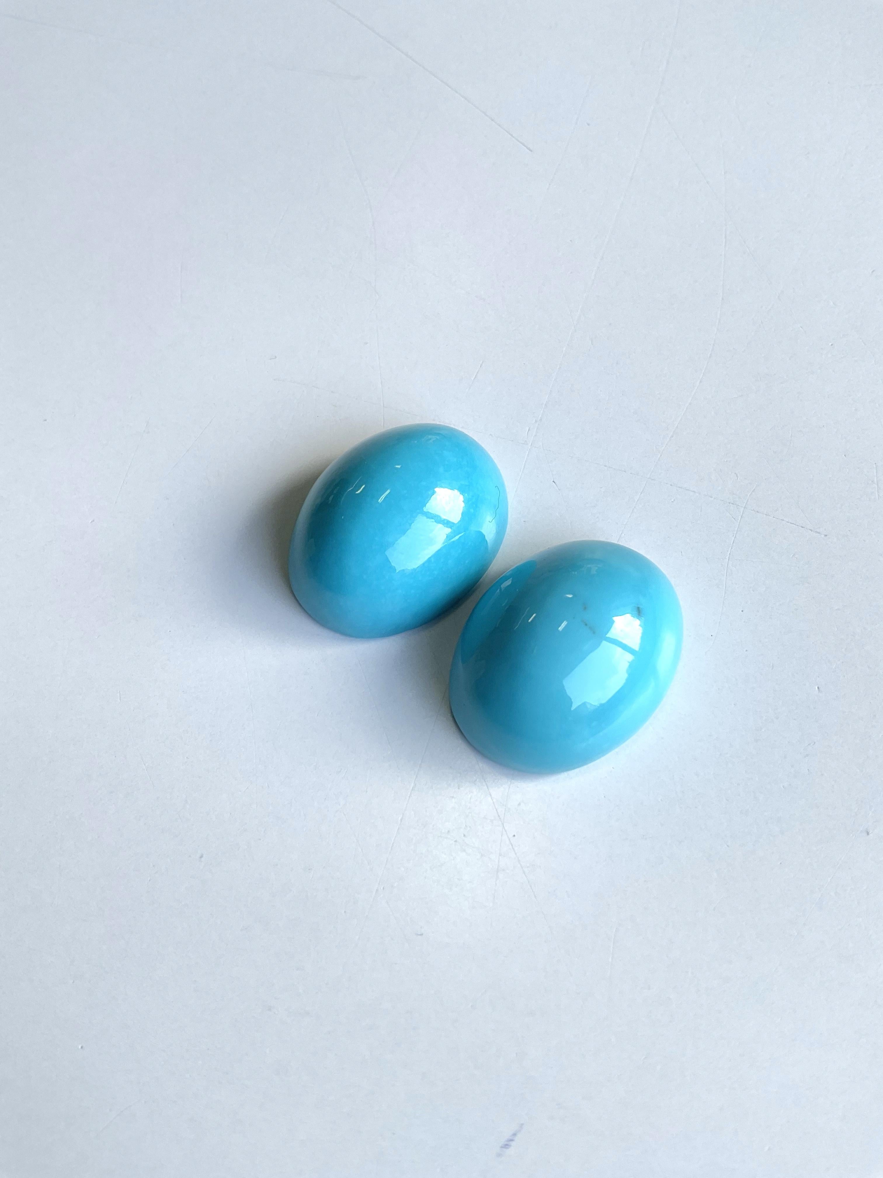 Women's or Men's 52.40 Carats Turquoise Arizona Cabochons 2 Pieces Pair For Jewelry Natural Gem For Sale